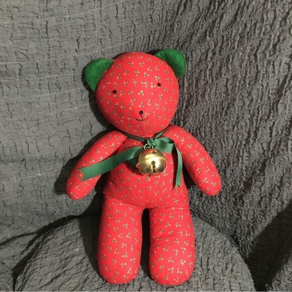 VTG Red Teddy Bear With Jingle Bell - Picture 1 of 9